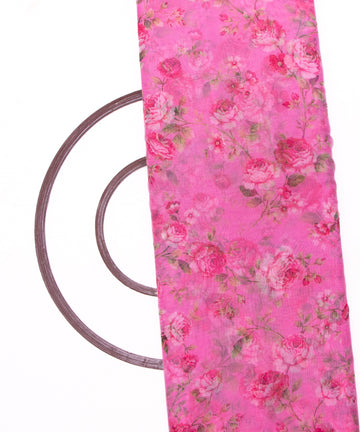 Pink Colour Floral Print Organza Fabric